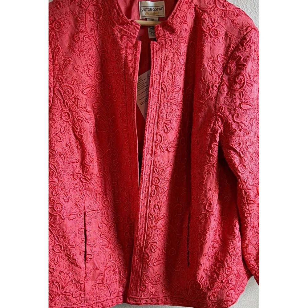 Victor Costa Occasion Women's Pink Floral Embroidered Lined Open Jacket 2X